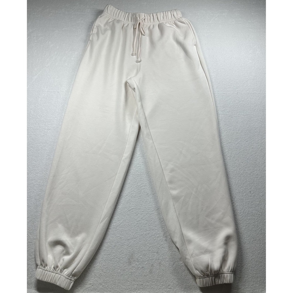 PAC 1980 Women Ivory Joggers Size S Drawstring Sweatpants Casual Lounge - Picture 2 of 14